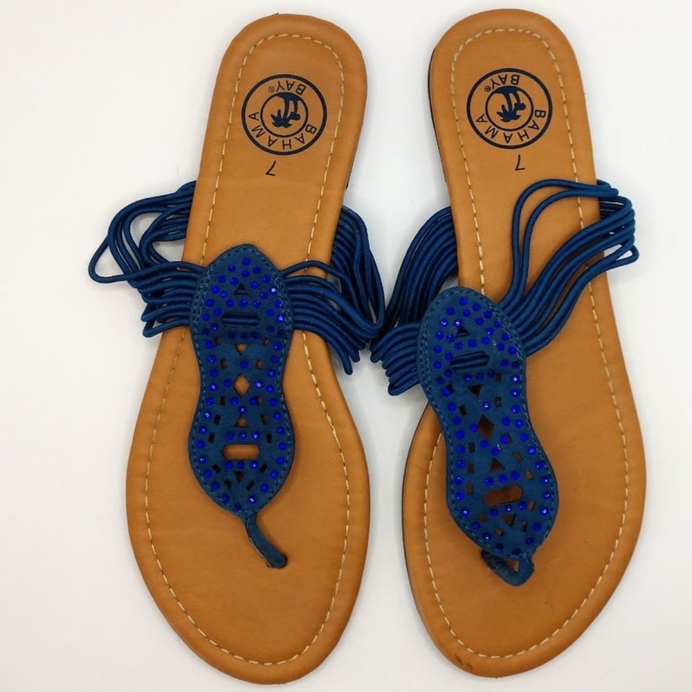 Bahama Bay Blue Strappy Sequined Sandals
